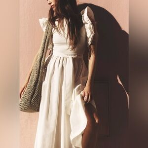 Zara White Ruffle Sleeve Midi Dress